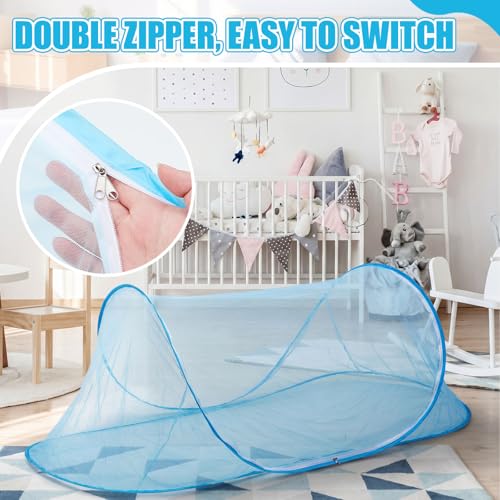 Image of Large Pop up Mosquito Net for Camping Portable Foldable Mosquito Tent Bug Net Bed Travel Patio Outdoor 78 x 31 x 22 Inch Bug Netting Mesh Tent Canopy for Adults Baby Bedroom, Bllue