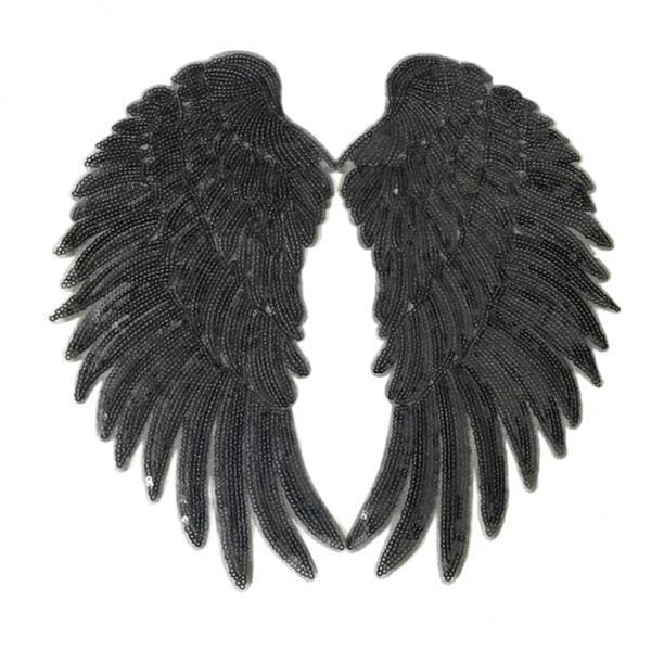 Patches ange séquin noir écussons thermocollants broderie vêtement DIY mercerie