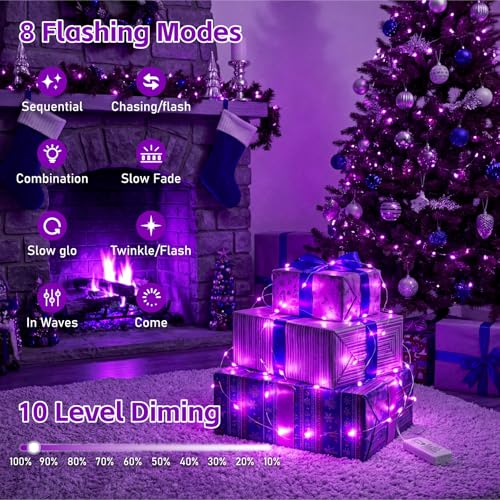 Image of 6 Pack Rechargeable Fairy Lights with Remote & DIY Timer, 7ft 20LED Dimmable Silver Wire String Light for Mason Jar, Mini Twinkle Lights for Indoor Christmas Bedroom Wedding Decor, Purple