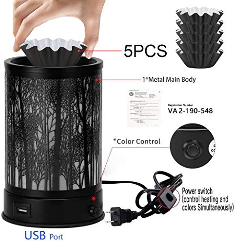 Hituiter Wax Melt Warmer For Scented Wax With Usb Charging 7 Colors Led Lighting Oil Lamp Wax Melts Burner Electric Melter Candle Warmer Classic Black Forest Design For Fragrance Home Décor,Gifts #TOP5