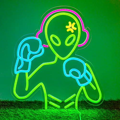 Image of Alien Neon Signs Lights for Wall Decor, Boxing Neon LED Sign for Room and Man Cave Decor, Dimmable Powered LED Signs for Bedroom, Man Cave Party, Birthday Christmas Gift (Boxing Multicolor)