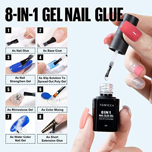 TOMICCA Nail Tips and Glue Gel Kit,Nail Extension Kit-4 In 1 Nail Glue and Base Gel,240Pcs Short Square Nails with Portable LED Nail Lamp DIY Nail Art Acrylic Nail Starter Kit Gifts Set - Image 5