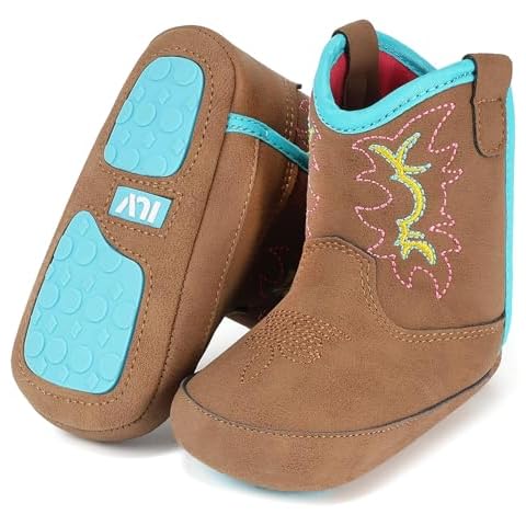IUV Baby Boy Cowboy Boots Soft Bottom Infant Newborn Cowgirl Boots Non-Slip Booties Cozy Easy to Put on Cover