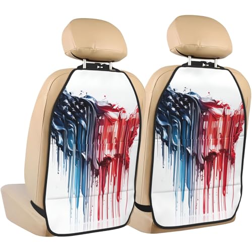 Melting American Flag United States Shape Car Seat Back Kick Protectors,2 Pack Kick Mats with Storage Pockets for Vehicles to Protect from Dirt Mud Scratches