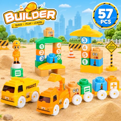 Image of Zest 4 Toyz Building Blocks for Kids 57 Pieces Construction Toy Vehicle Puzzle Game Creative Building Set Educational Toy Activity Blocks Brain Development Toy for Boys Girls 3+ Years