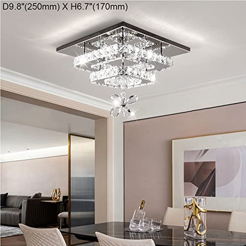 Zswanbei Modern Led Ceiling Light 2 Layers Square Chandelier Stainless Steel Flush Mount Crystal Lighting Fixtures For Bedroom Kitchen Hallway Staircase Closet (Cool White) #TOP2