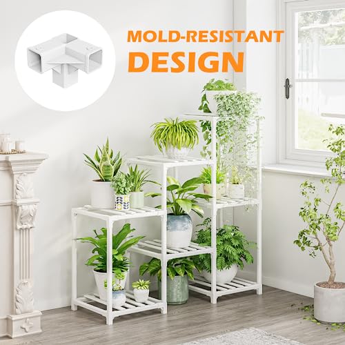 image for Bamworld Indoor Plant Stand Outdoor White Shelf Bamboo Plant Table for