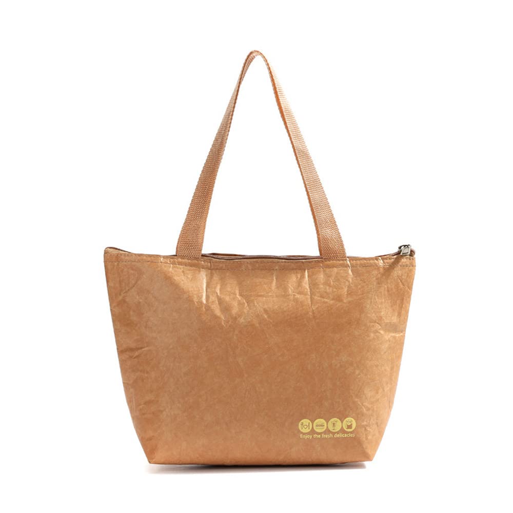 Reusable Insulated Dupont Paper Lunch Bag Groceries Zipper Tote Bag Flexible Collapsible Washable Durable Leakproof Classic Brown BY BWSJ