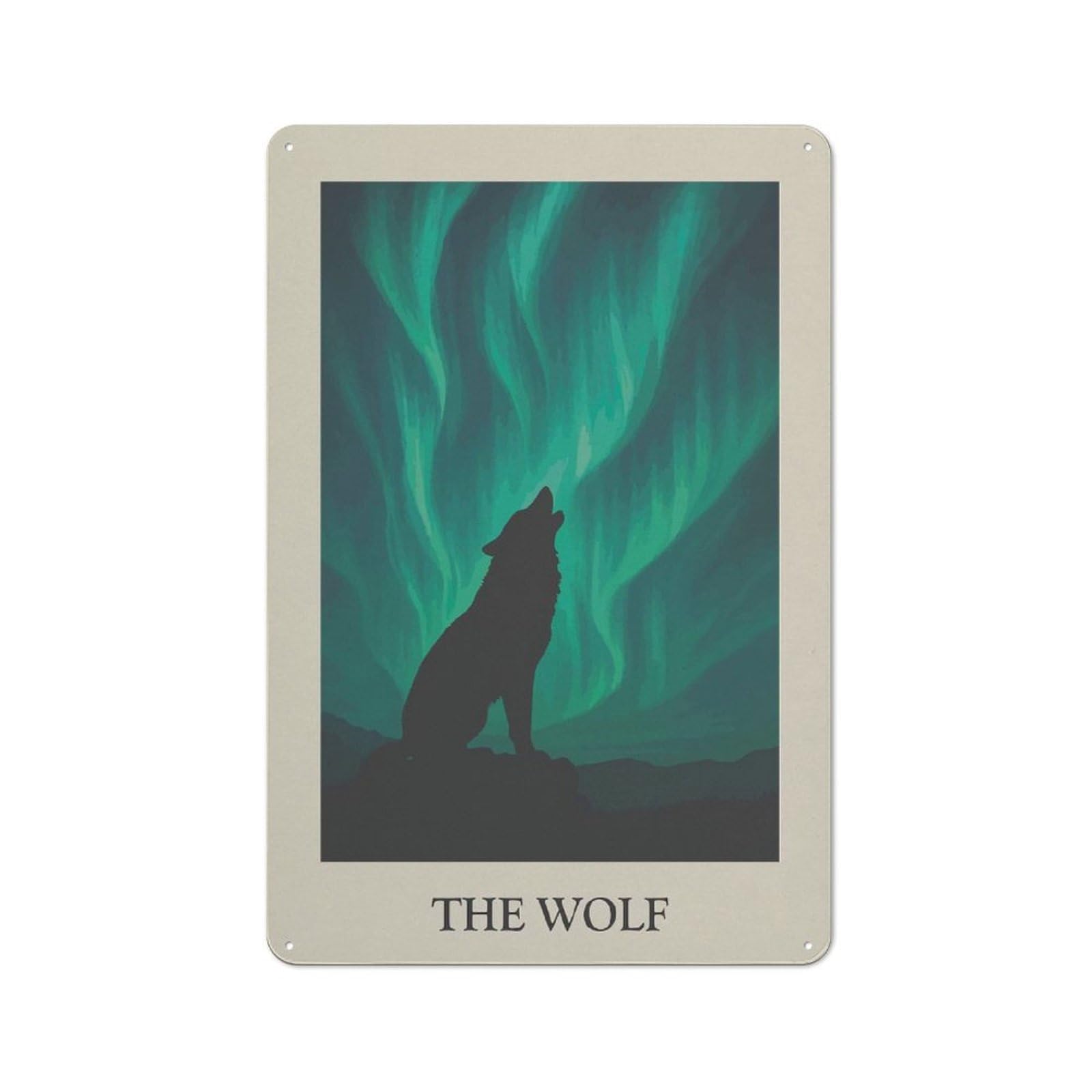 Wolf Howling Under Aurora Borealis Classic Metal Wall Decor 30x20cm, Office Metal Sign for Workspace, Cafe, Shop Or Desk Area