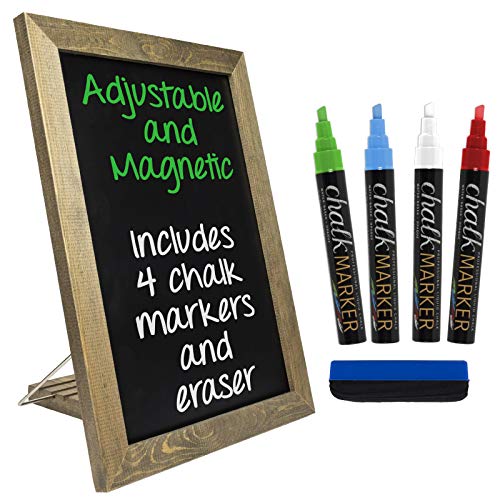 Excello Global Products Rustic Tabletop Chalkboard: Includes 4 Liquid Chalk Markers Magnetic Eraser - Adjustable Small Magnetic Board Kitchen Sign - Vintage Decoration Countertop Memo - 15