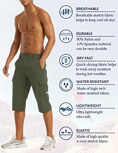 Magcomsen Mens Cargo Shorts Summer Shorts Athletic Hiking Quick Dry Shorts Tactical Long Shorts For Men Basketball Fishing Sweat Shorts Green #TOP3