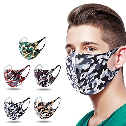 5PCS Adult Colorful Camo Print Cloth Face_Mask,Fashion Protective/Washable/Reusable,3 Layers Face Cotton Fabric with Camo Print Design Breathable/Comfortable,For Outdoor Sport Holiday Party Gift