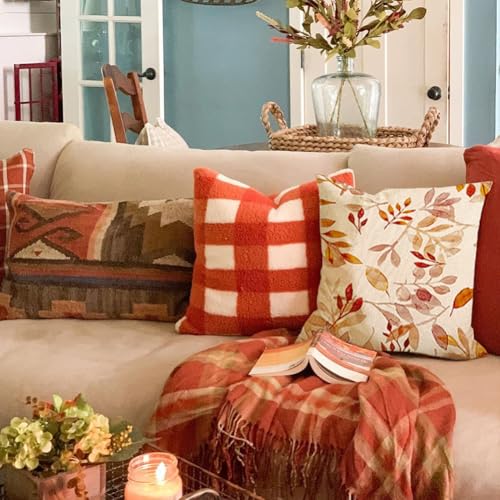 Image of Fall Pillow Covers 18x18 inch Orange White Fallen Leaves Decorative Outdoor Throw Pillow Covers Autumn Thanksgiving Farmhouse Decoration for Home Couch(42-18)