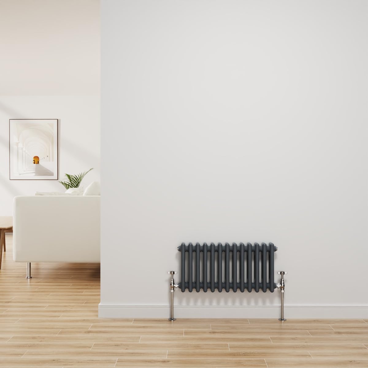 NRG Traditional Radiator Anthracite Cast Iron 2 Column Horizontal Central Heating Bathroom Radiators 300x605mm