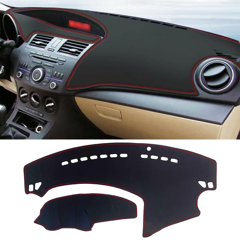 Leather Dashboard Cover For Mazda 3 (2010-2013) - Black Dash Protector Mat To Prevent Cracking & Sun Damage