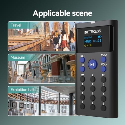 Retekess TT128 Self Tour Guide System mit Automatischer Erklärung, Audio Flüsterdolmetschgerät, Unterstützt 41 Sprachen, für Berühmte Landschaften, Museumsausstellung Galerie (5er-Pack)