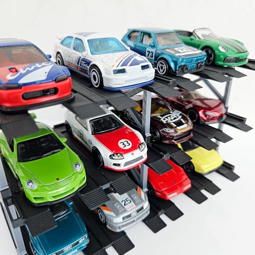 Image of 1:64 Diecast Car Display Enclousure- Multi-Tier Collectible Diecast Cars Storage for Hot Wheels, Mini GT & Matchbox | Matte Black & Silver (3 Tier - 12 Car Capacity)