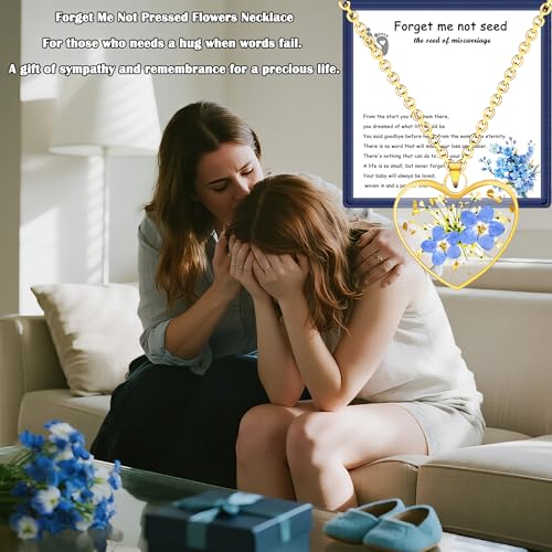 Image of Miscarriage Gifts for Mothers, Forget Me Not Pressed Flowers Necklace, Baby Loss Grief Sympathy Gift for Women, Child Loss Memorial Gifts Jewelry