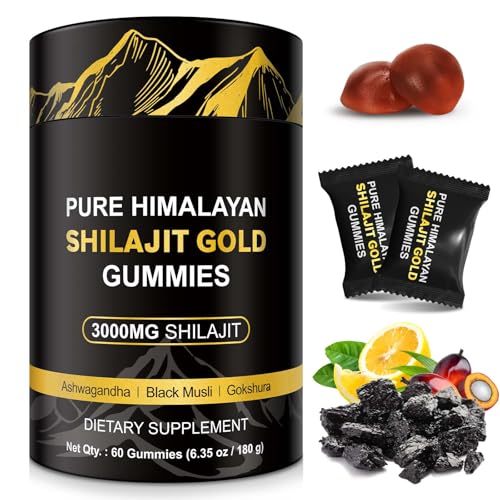 Gomitas de Shilajit, 60 Shilajit Gummies del Himalaya, Ácido Fúlvico y más de 85 Oligoelementos para el Sistema Inmunitario y el Equilibrio del Estrés - Veganas, Sin Azúcar