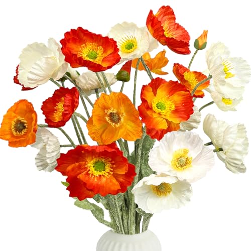 Horsqk 00123 Artificial Flowers 6Pcs Artificial Poppy Silk Flowers cover