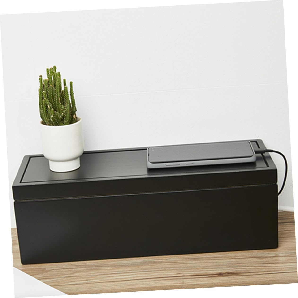 CLISPEED 1pieza Caja de Cables de Madera para Enchufes Múltiples Almacenamiento Seguro y Estético para Regletas y Cables Eléctricos Negro Diseño Sencillo y Duradero para Hogar