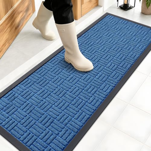 Image of OLANLY Front Door Mat Outside Entrance 47x17, Absorbent, Heavy Duty Sturdy Natural Rubber Doormat Indoor Outdoor, Non-Slip, Stain and Fade Resistant, Low Profile Floor Mat for Entryway, Ocean Blue
