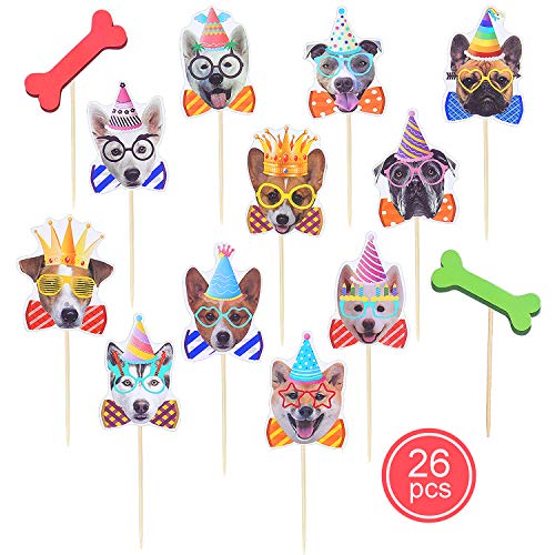 Dog cupcake toppers, Dog Themed Birthday Party Supplies Decorations, Since1989 26 Pcs Dog