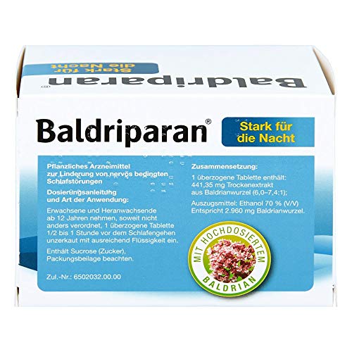 Baldriparan Snažan za noć - Biljni lijek s visokom dozom suhog ekstrakta korijena valerijane - Provjerene dražeje za živčane poremećaje spavanja - 120 dražeja