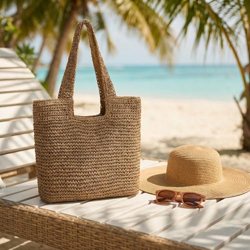 Bolso Tote de Playa Tejido para Mujer Ligero miniatura 3