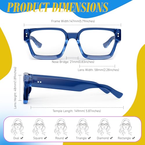 Image of Sunier Oversized Thick Square Fake Clear Lens Glasses Women Men 100% UV400