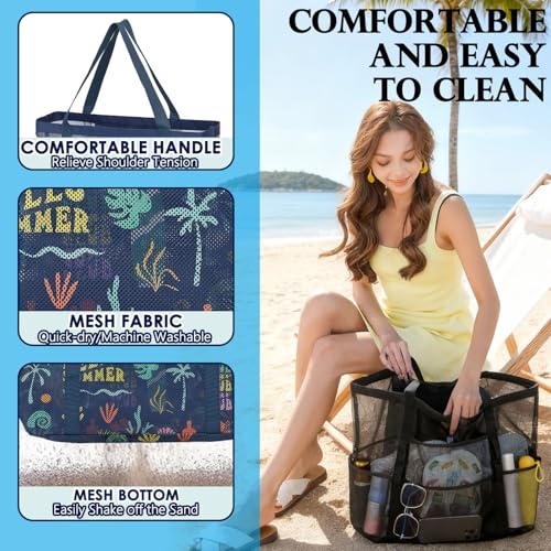 Image of Fammart Mesh Beach Bag for Women, Large Beach Toy Pool Bag with Zipper Pocket, SandProof Cruise Essentials 2026 Family Travel