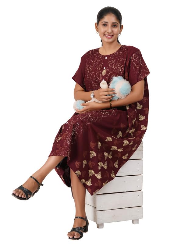 Image of MENMAII Women's [L-4XL] Full Open /Front Buttoned [a Kind of Adaptive Clothing] Multipurpose Nighty for Maternity /Pregnancy /Elderly /Patient /Feeding /Hospital Purpose Nighty Calf Length