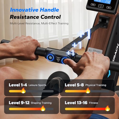 Image of MERACH Rowing Machines for Home, Powerful Electromagnetic Row Machine with 51.2 inch Extended Rail, 16-Level Handle Resistance Adjustment Rower, 350 LBS Load Capacity, Ergonomic Comfort Seat, Easy Storage