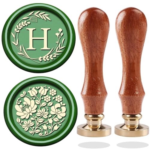 WUERLIN Initial Letter Alphabet H Wax Seal Stamp, Wicker Eucalyptus Sealing With Flower for Wedding Invitation, Gift Wrap, Envelopes, Christmas Card