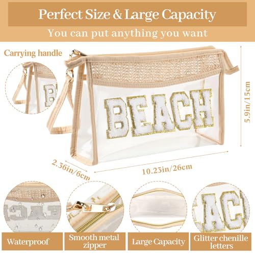 Image of Aliceset 2 Pack Crochet Mesh Beach Tote Bag with Letter Patch Pocket Summer Beach Tote Bohemian Straw Transparent Bag