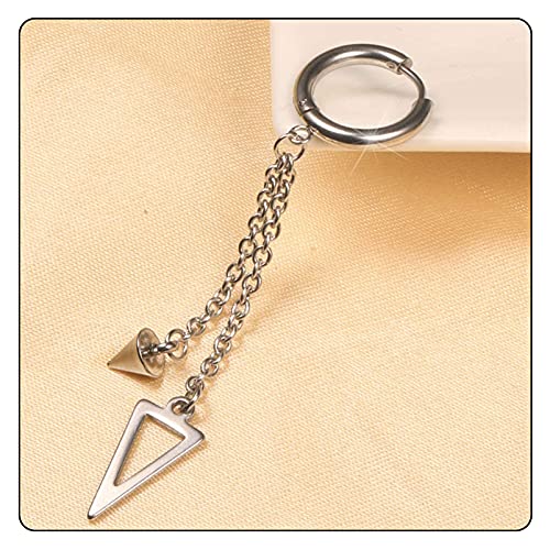 Punk Stainless Steel Tube Circle Hoop Earrings Triangle Tassel Chain Dangle Earrings,2PCS4