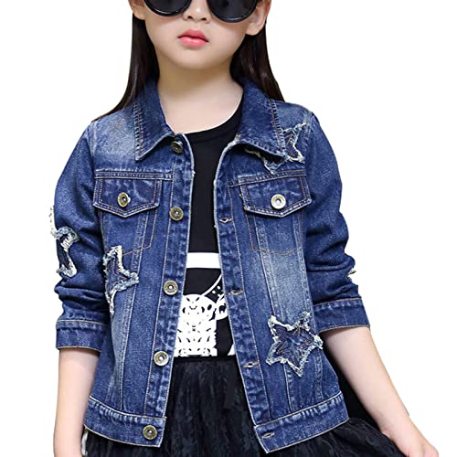 Saklifuo Chaquetas de mezclilla para niña, chaquetas de mezclilla clásicas básicas con botones para niñas, 01 Azul Oscuro, 11-12 años