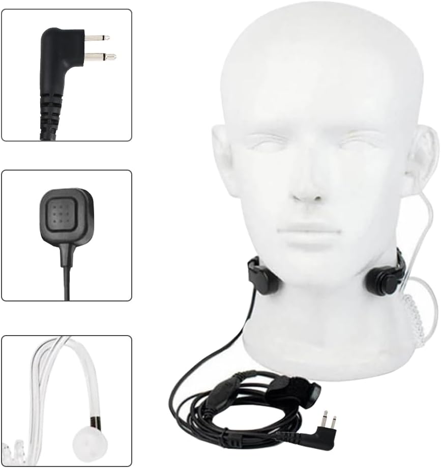 ETMY Throat Mic Tactical Headset Neck Microphone,M Connector Compatible with Motorola 2-Pin Radios, Air Tube Earpiece for Clear Audio in Outdoor, Construction, Security 5 Pack