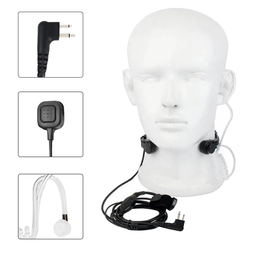 ETMY Halsmikrofon, taktisches Headset, Halsmikrofon, M-Anschluss, kompatibel mit Motorola 2-poligen Radios, Luftschlauch-Ohrhörer für klares Audio im Freien, Bau, Sicherheit