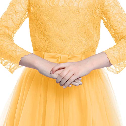 Flower Girl Lace Bridesmaid Dress 3/4 Sleeves Pageant Ball Gowns Princess Puffy Tulle Wedding Party Dresses4