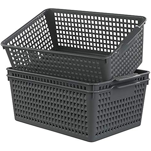 Ggbin Plastic Basket for Organizing, Grey Basket Bins, 13.8"x10.2"x5.7", Set of 3 Cover