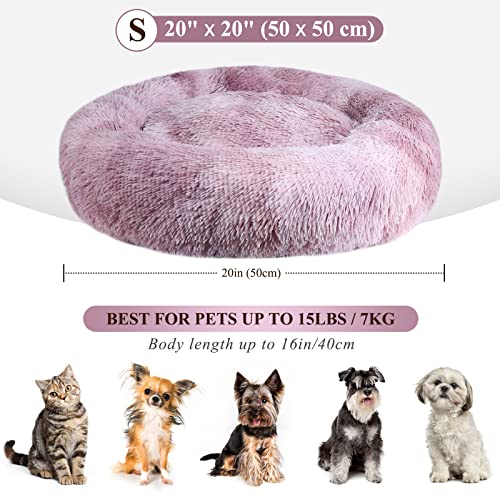 VIVAGLORY-Round-Dog-Beds-Improved-Sleep-Cozy-Pet-Bed-Self-Warming-Plush-Donut-Cuddler-with-Anti-slip-Bottom-Suitable-for-Cat-Tiny-Dog-Gradient-Ash-Rose