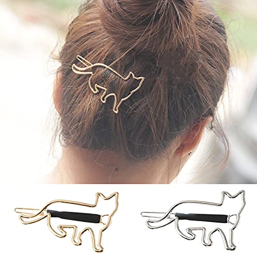 Giyomi 2 Pcs Minimalist Hair Clip For Women And Girls, Newly Designed Non-Slip Rubber Clip Gold & Silver Hollow Geometric Metal Hair Clip Bobby Pin Ponytail Holder Hair Accessories (Cat 2) #TOP25