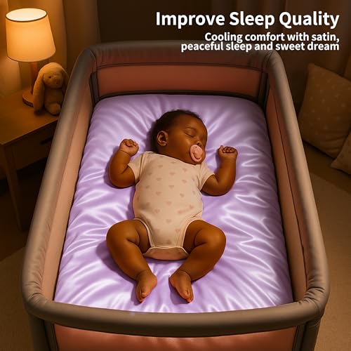 Image of Satin Bassinet Sheet, Great for Baby Hair, Soft Silk Feeling Sheet for Rectangle Cradle Bassinet Mattress Pad, for Girls Gift Newborn and Infant(Purple)