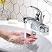 WOWOW Bathroom Faucet 1 Handle Low Arc Single Handle 4 inch Centerset Bathroom Sink Faucet with Lift Rod Drain Assembly Basin Mixer Tap Chrome Vanity Taps