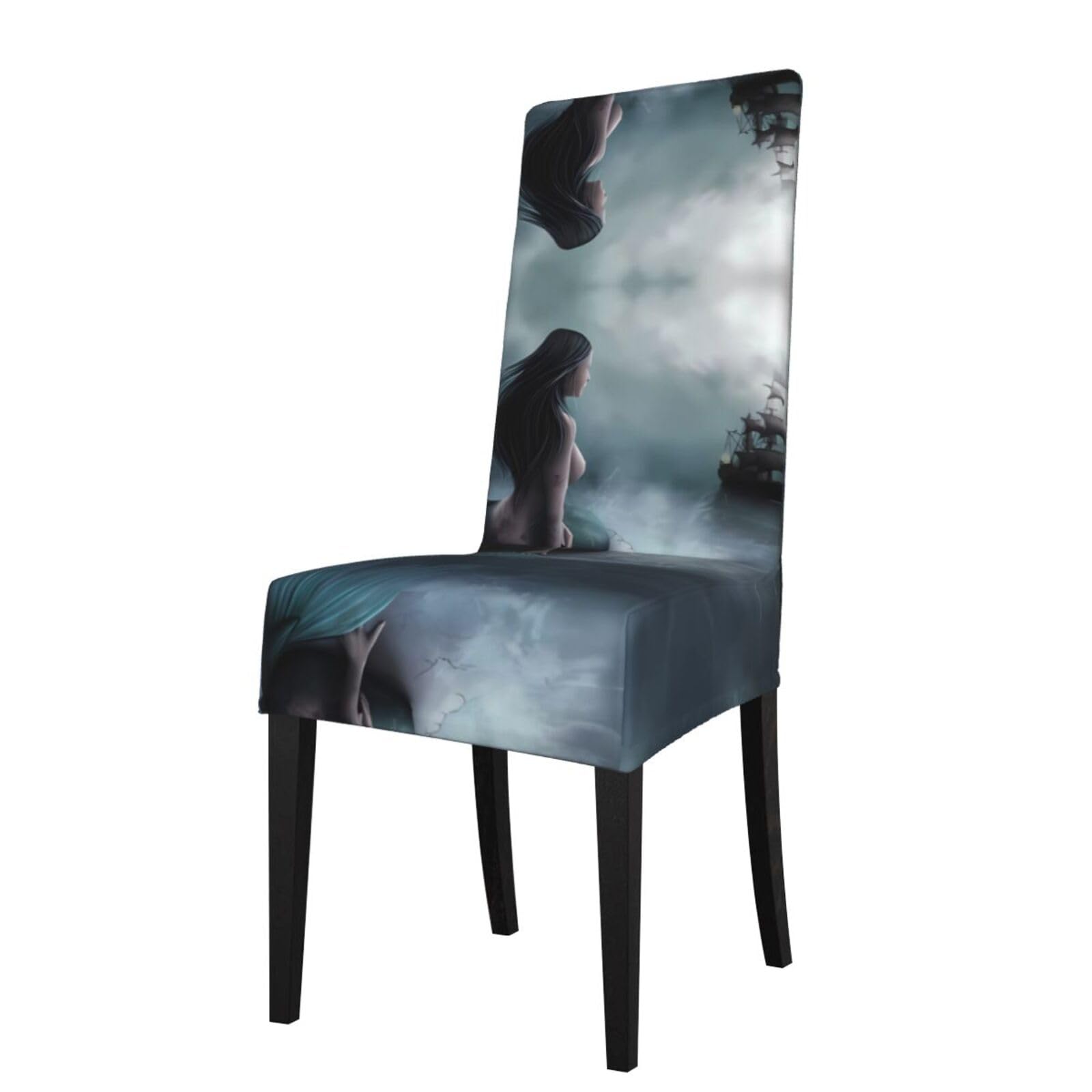 YYHHAOFA Mermaid Girl And Sailing on Sea Pirate Ship Prints Protection Cover for Dining Chair - Stretch Slipcovers, Easy Refresh for Your Dining Room & Event Decor