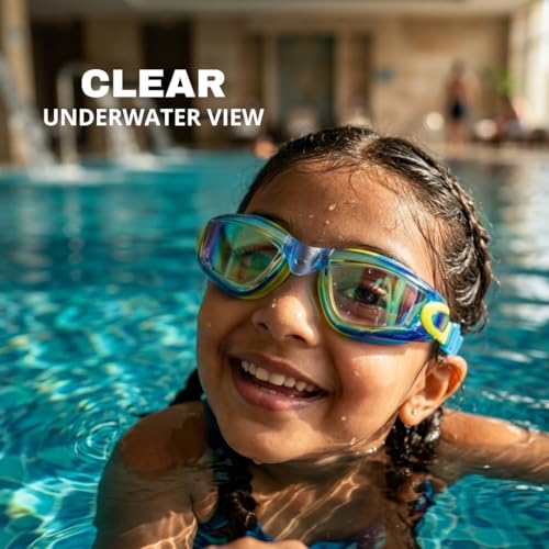 Image of BURNLAB Swimming Goggles for Kids, Clear Vision Pool Goggles for Boys & Girls, Easy Adjustable Strap (blue)