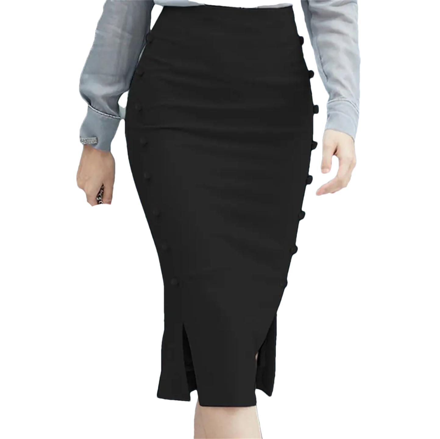 Elegante Pacchetto Hip Moda Donna Tubino Gonna Sexy Ufficio Slim Midi 2024 Primavera A Vita Alta Bottoni Gonna