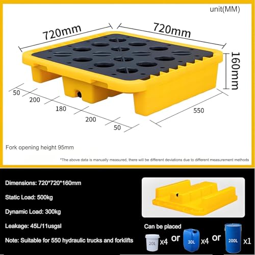 Paletas industriales, Bandeja Modular de contención de derrames con Rejilla extraíble – cubeta de contención Resistente a Productos químicos para bidones de Aceite, Uso Industrial y de Labor