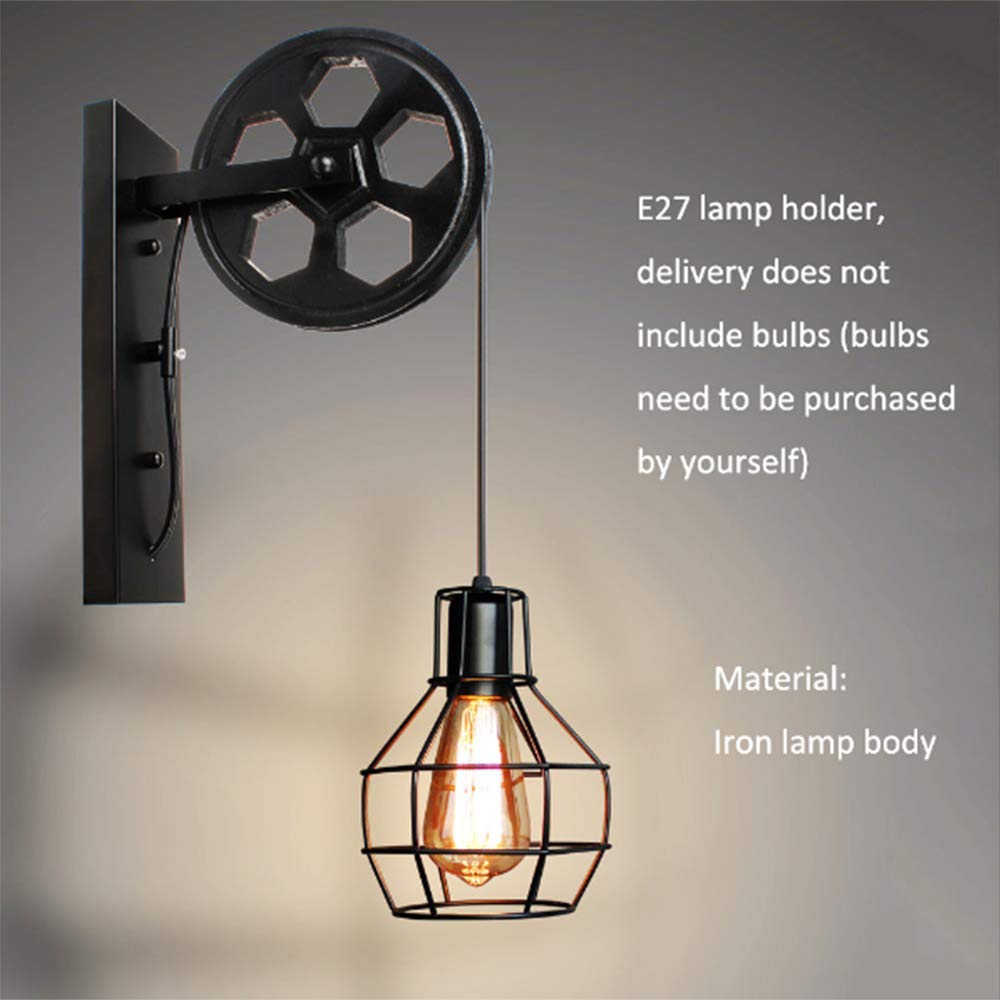 Wandleuchte Schwarz Eisen Industrie Retro Esstisch Wandlampe Rolle Vintage Wandleuchter Restaurant Wandlicht rustikal Gang Esszimmer Fluren Dielen Wandleuchten Cafe Shop E27